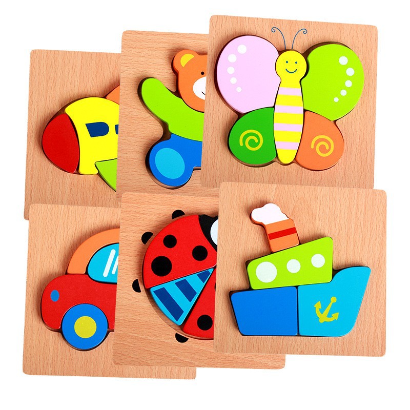 3D Wooden Animal Puzzle Baby Kids Toy Early Learning Preschool Educational Gift Game Wooden Jigsaw Puzzles Set for Kids