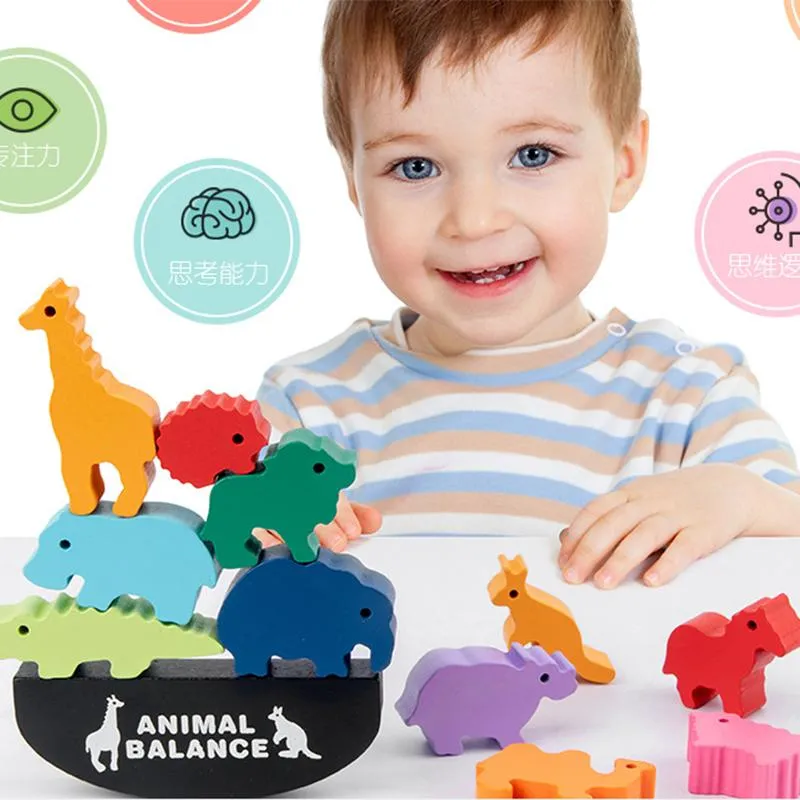 Wood Children′ S Dinosaur Balance Assembly Building Blocks Stacking High-Balance Boat Stacking Early Education Puzzle Toys