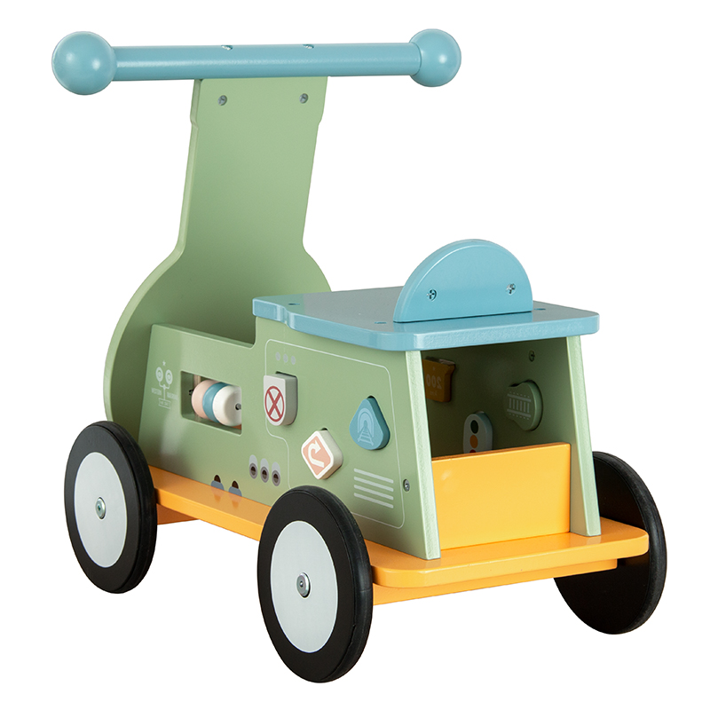 Kids Wooden Toddler Toys, Wooden Baby Four-wheel Riding, Learning and Walking Toys with Abacus and Shape Sorter