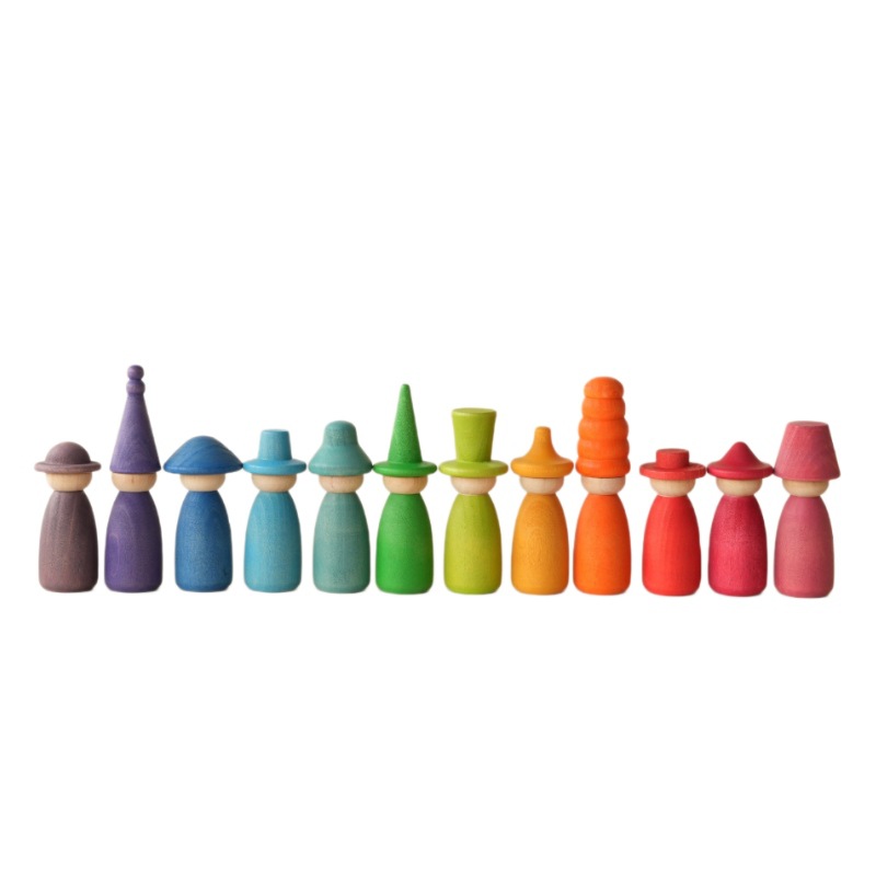 Montessori Educational Wooden Toy Rainbow Hat-Changer Peg Dolls Children Role Play Game Color Matching Stacking for Kid Boy Gril