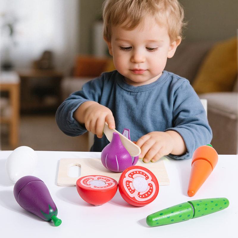 Premium Wooden Fruit &amp; Vegetable Cutting Toy Set - Realistic Magnetic Slicing Play Food for Early Learning Role Play in Toddlers