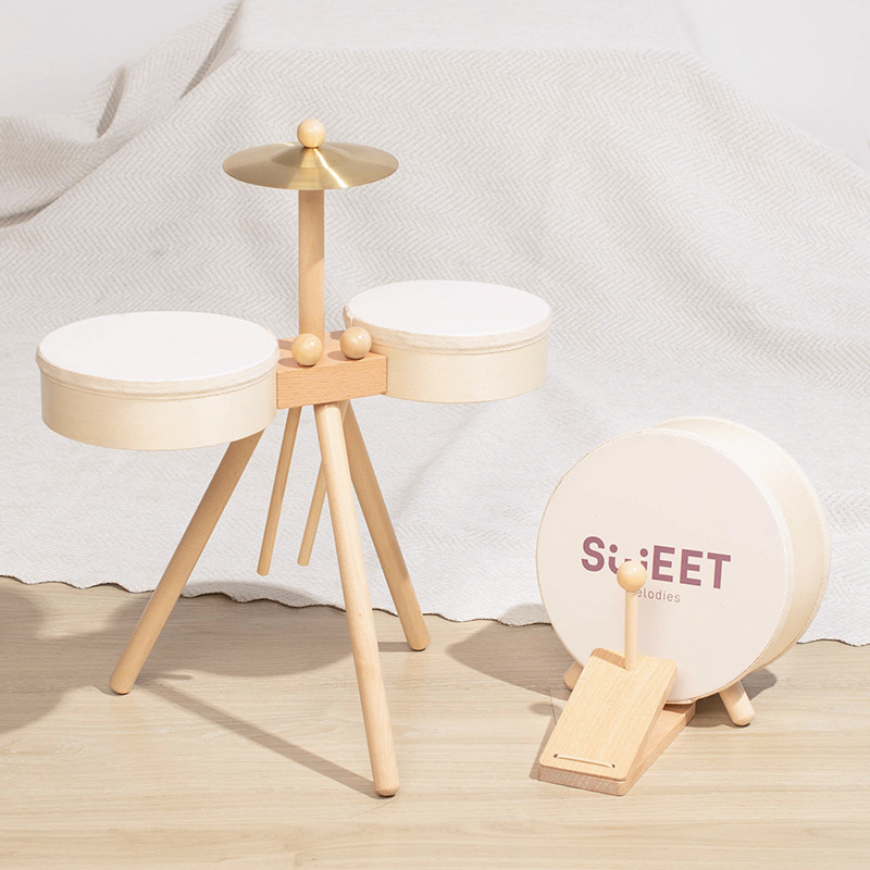 Wooden Music Drums Percussion Instruments Multi Functional Educational Drum Set With Pedals Music Toys