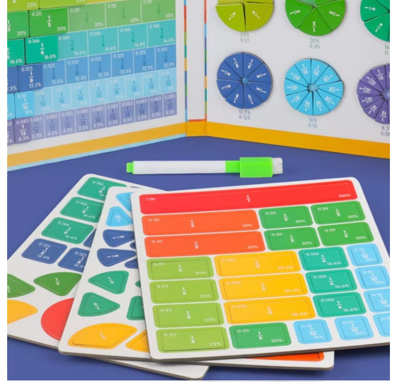 Wooden Fraction Puzzle Magnetic Book Kids Math Learning Toys