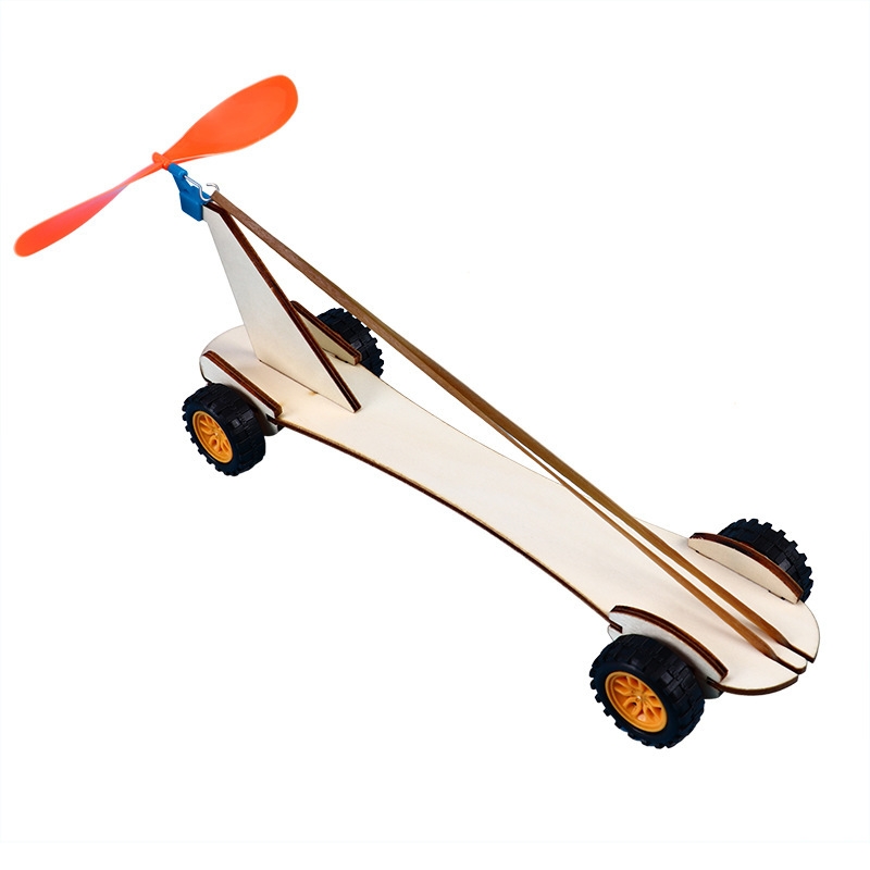 OKYN-G5503 STEM Wooden DIY Car Model Kit Rubber Band Powered Motorless Toy For Science Project