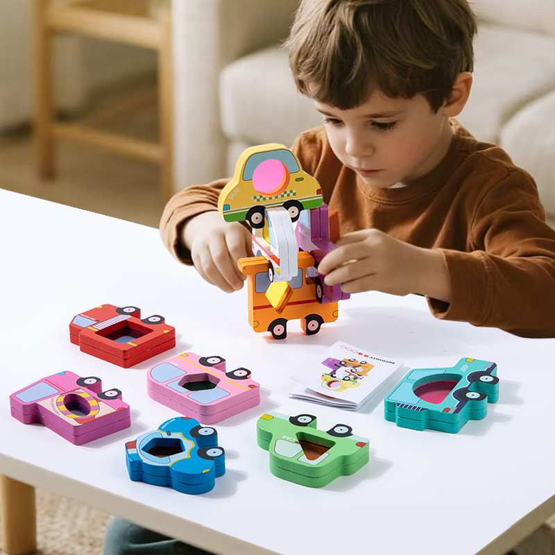 Children's Education Wooden Early Education Animal Car Pile Building Blocks Concentrated Training Transparent Building