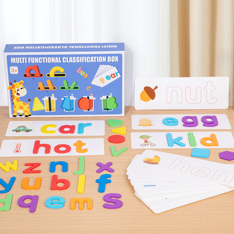 Children's Wooden Alphabet and Word Game Recognition Matching Cards Three-dimensional Double-sided Word Puzzle Toy