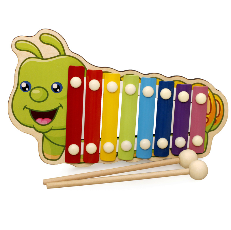 Educational Intelligence Toys Wooden Building Blocks Musical Hand Drum Animal Eight-Tone Piano Children's Toys 4-6 Years Old