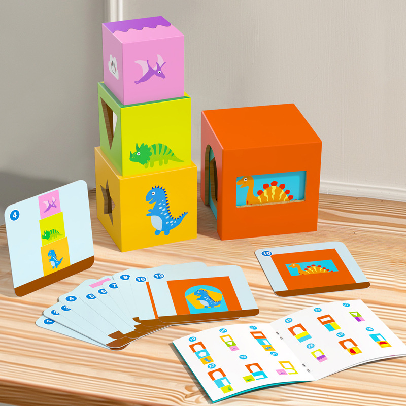 New Montessori Sensory Toy Wooden Stacking Boxes for Kids Color Recognition Educational Toy Art Style Nesting Blocks Set