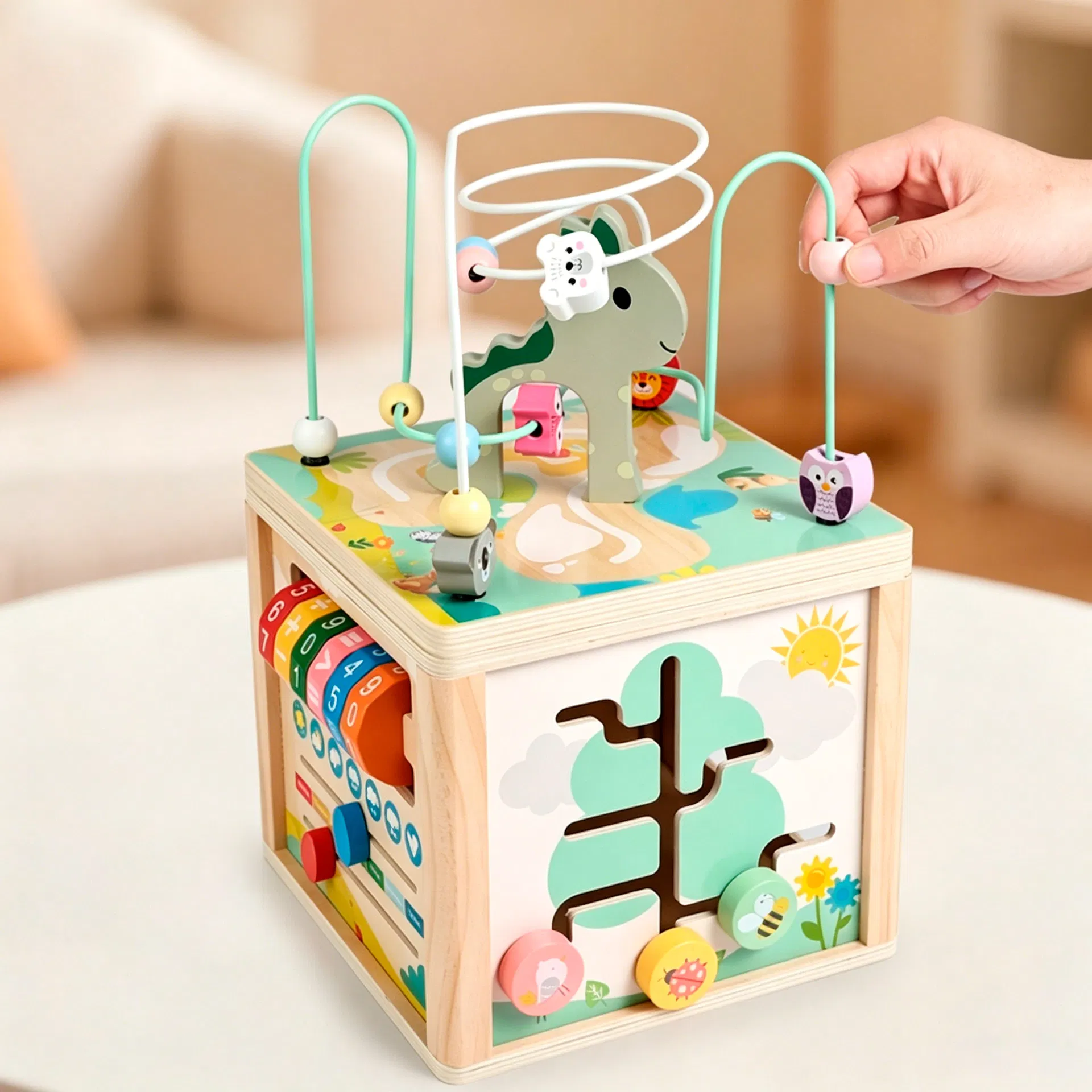 Wooden Activity Cube Bead Maze Toy for Toddlers Fine Motor Skills Development