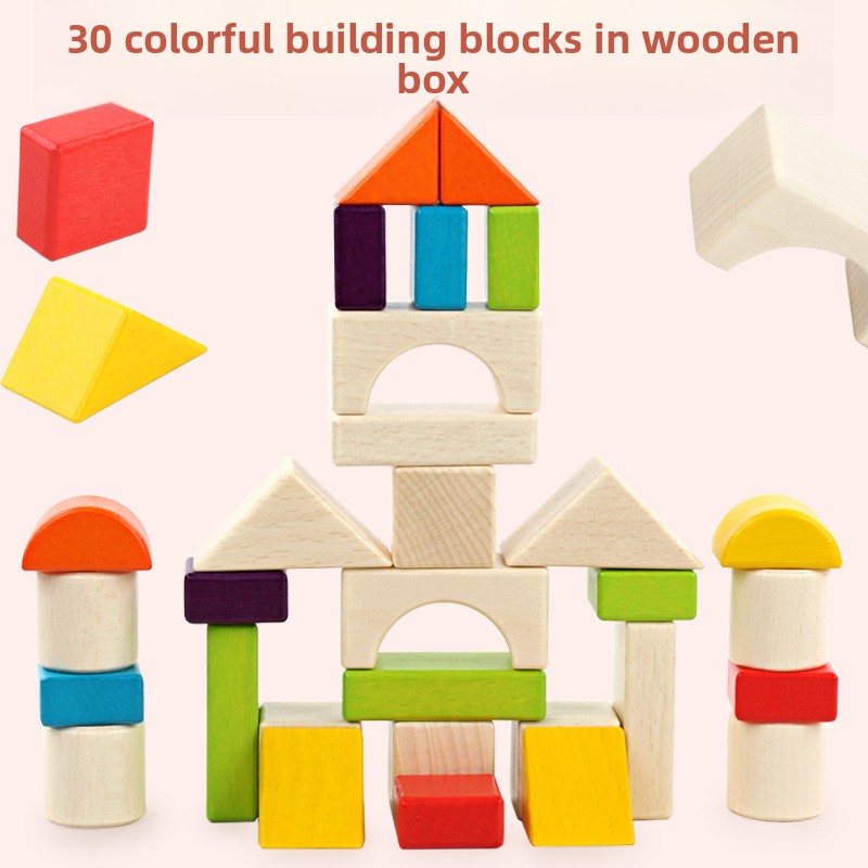 Wooden Cross-border Castle Building Blocks 40-Piece Animal Nature Theme Kindergarten Baby Toys Childrens Educational Blocks