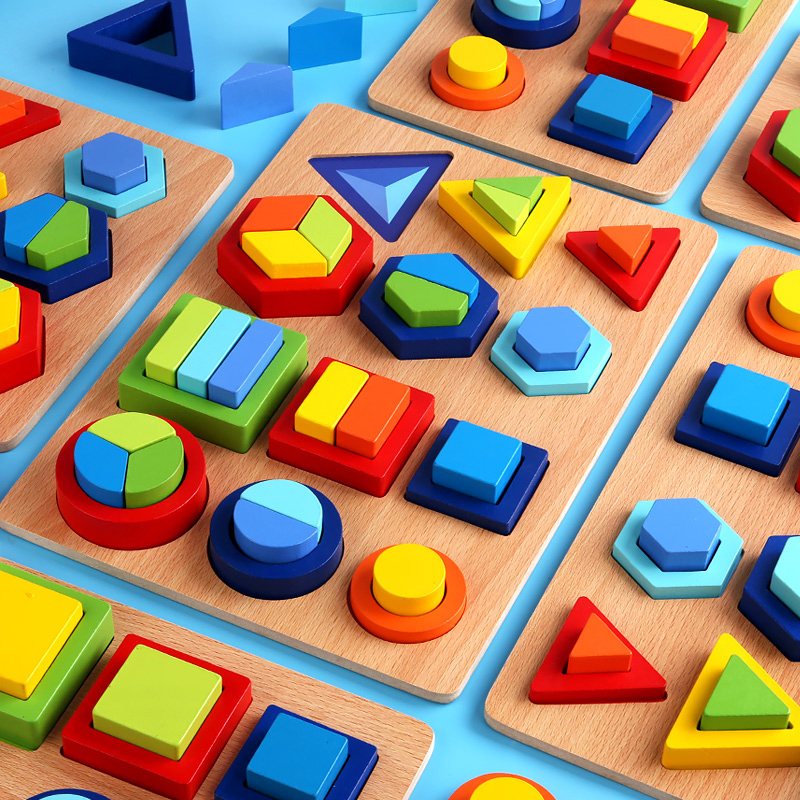 Wooden Geometric Shape Cognition Board Preschool Learning Educational Game Montessori 3D Matching Puzzle Sorting Math Toy