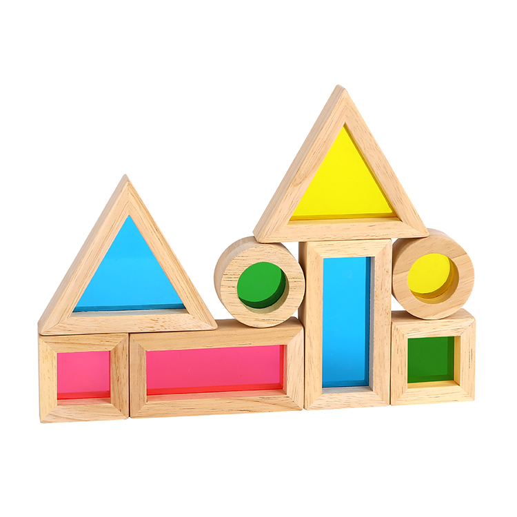 Wooden Montessori Toys Sensory Rainbow Stacking Acrylic Building Blocks Set