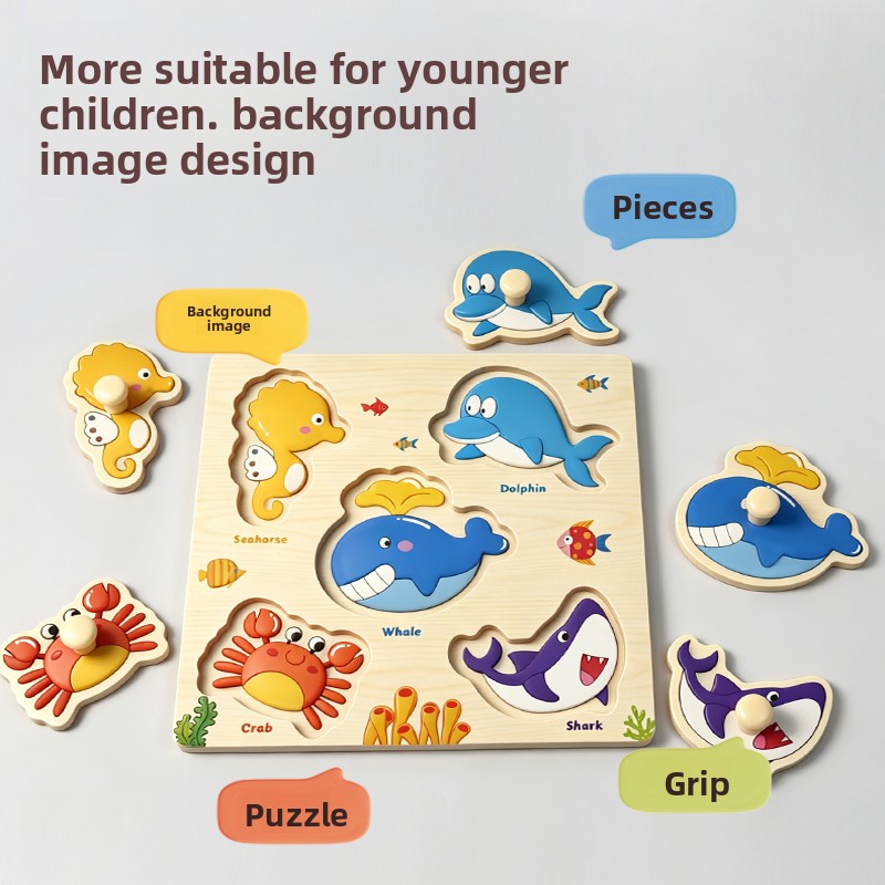 Wooden Pegged Puzzle Board For Toddlers Educational Hand Grasp Knob Puzzle With Animal Fruit Shapes Early Learning Toy For Kids
