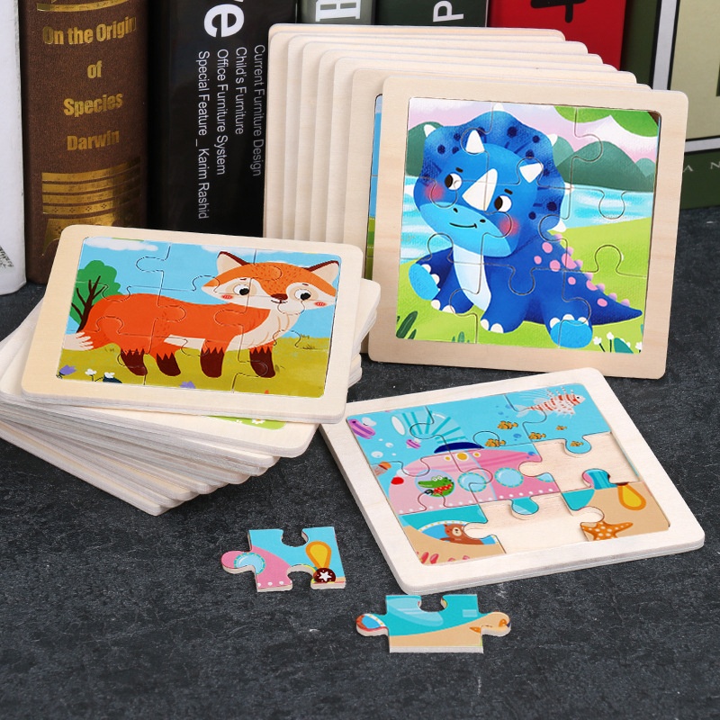Wholesale Kids Wooden Puzzle Cartoon Animal Traffic Tangram Wood PuzzleToys Educational Jigsaw Toys for Children