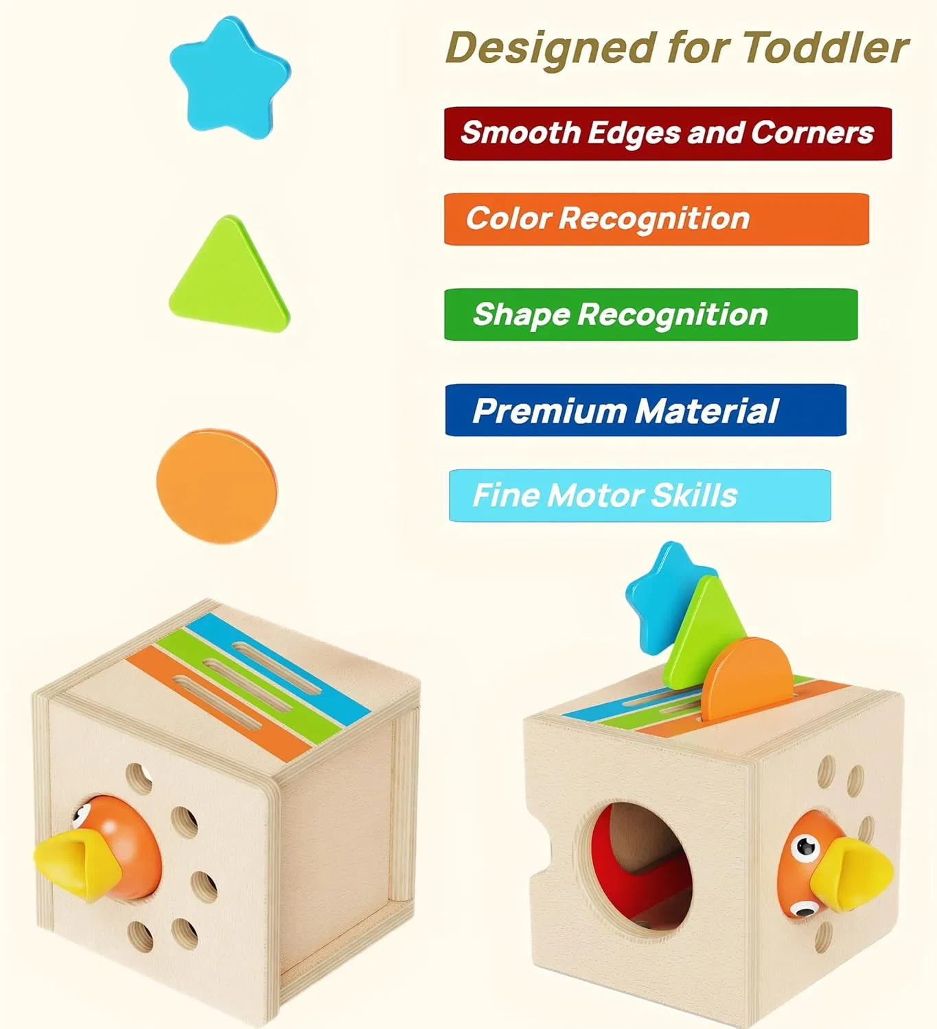 Ibay 5 in 1 Montessori Activity Toys for Kids Wooden Learning Toys with Object Permanence Bird Feeding Game Fine Motor Skills Problem