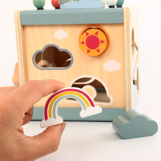 Wooden Toys for Kids Toddlers Pretend Play Activity Cube for Girls and Boys