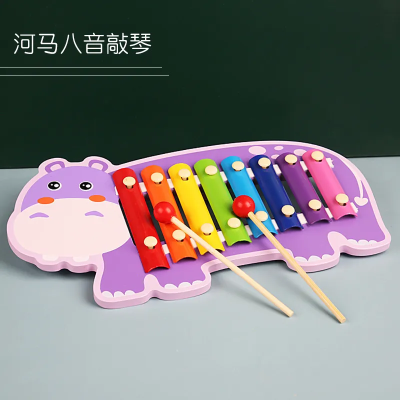 Kids Educational Hand Knocking Piano 8 Tones Musical Instruments Cartoon Animals Wood Xylophone Toy