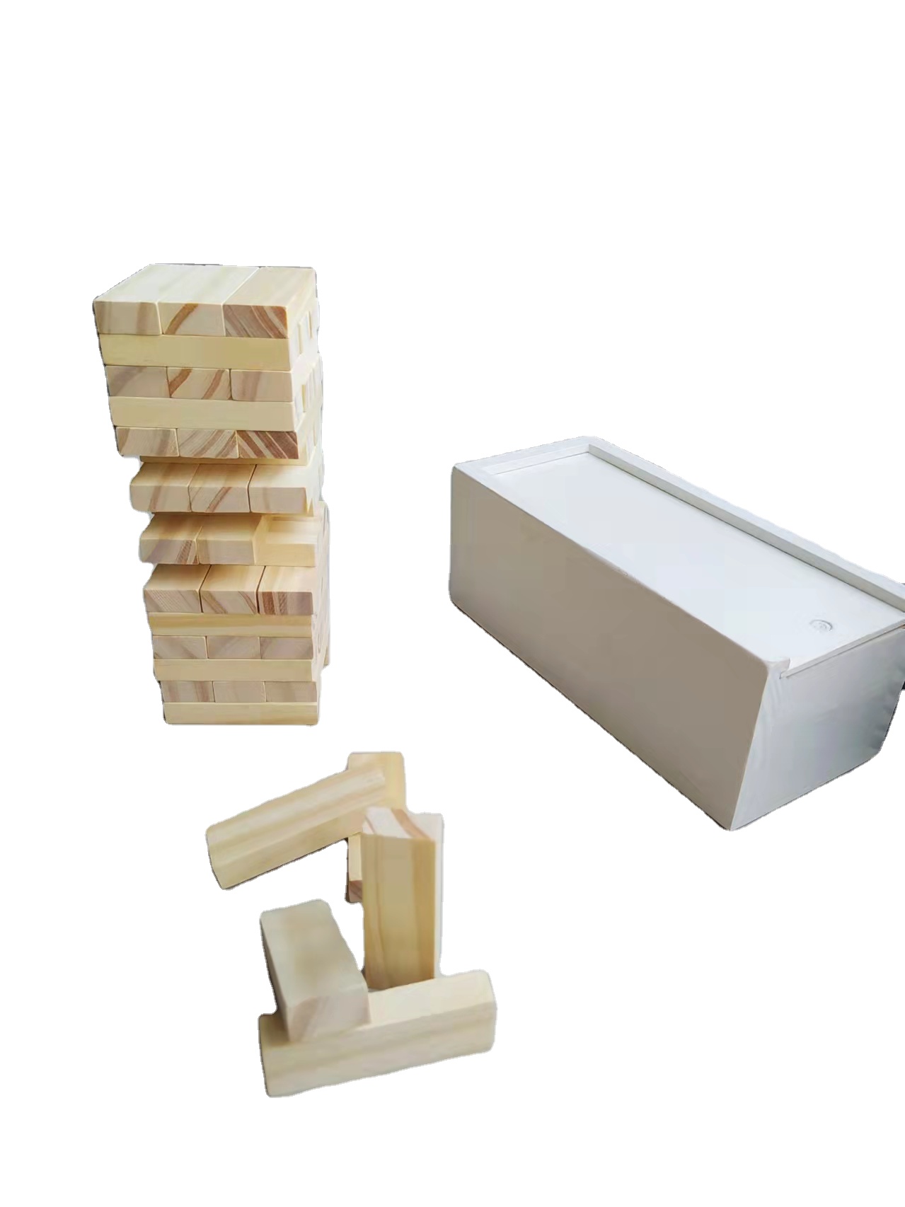 Hot Sale Wooden Children 54 Pcs Building Blocks Interactive Table Games Timber Tower Wood Block Stacking Game with Box