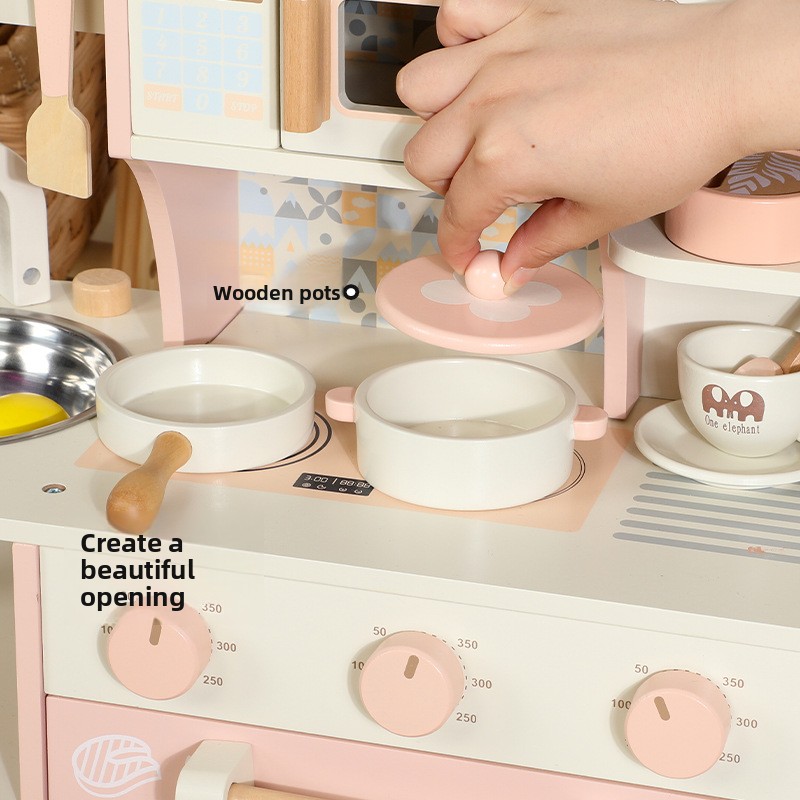 Toddler Simulation Wooden Stove Coffee Maker Toy Set, Early Role Play Educational Kitchen Game for Preschool Girls