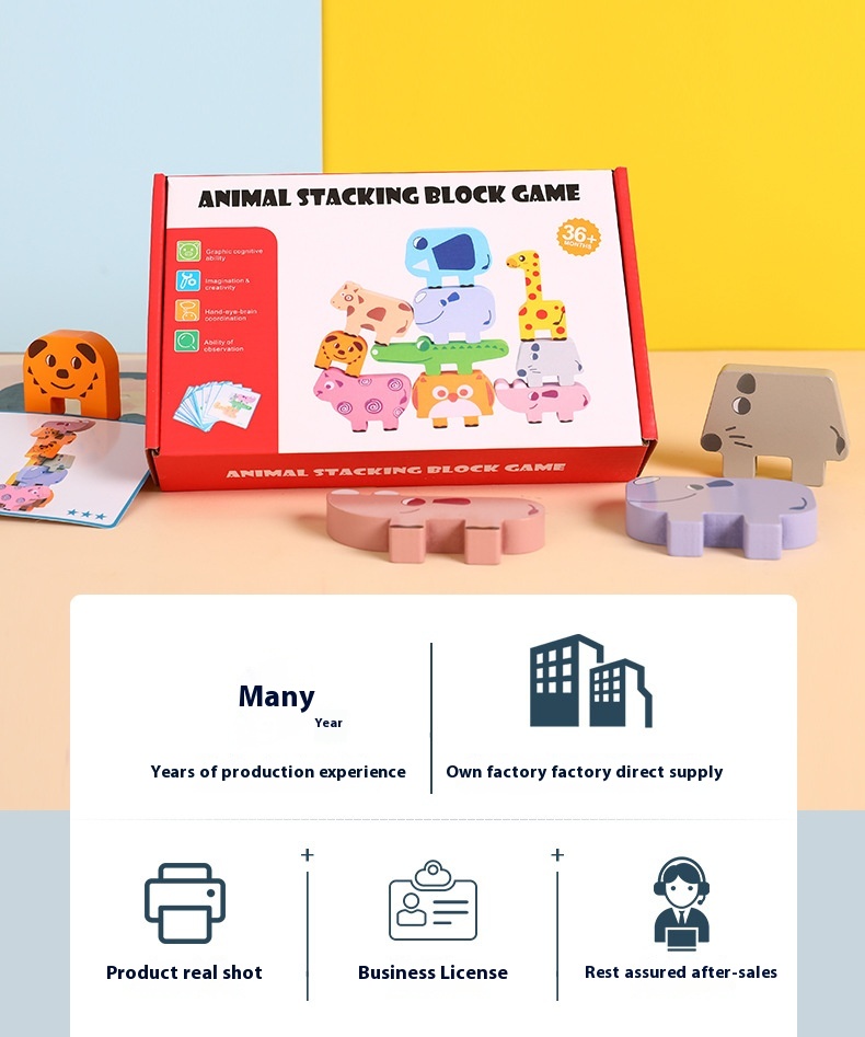 Cross-Border CPC Animal Stacking Wooden High Building Blocks Early Educational Toys for Children Balance Stacking Board Game