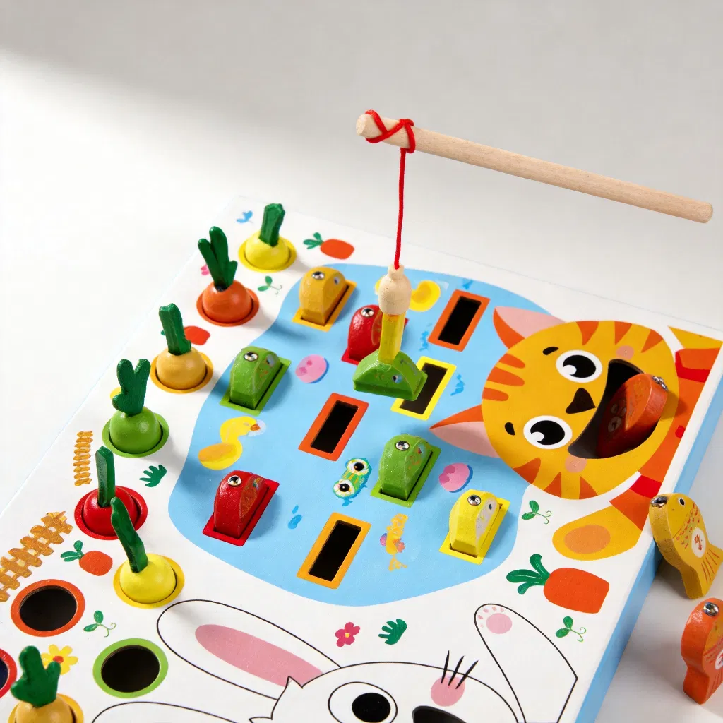 AiJH Montessori Wooden Pulling Carrot Toy Magnetic Catch Worms Game For Toddlers Fine Motor Skills Development Early Learning Gift Toys