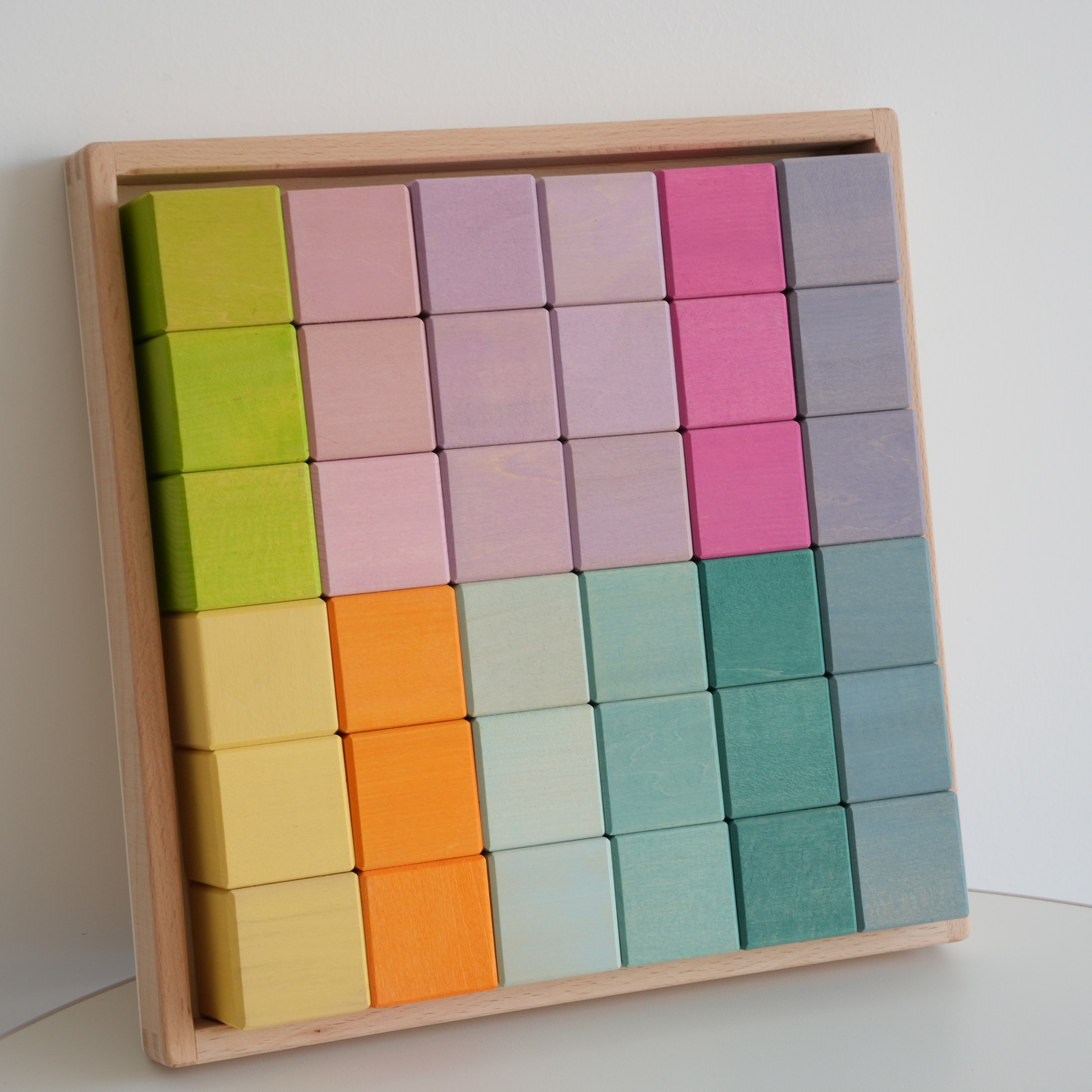 Mosaic Wood Rainbow Building Blocks Square Basswood Dip-Dyed Open-Based Construction Toys Kids' Educational Early Learning Tool