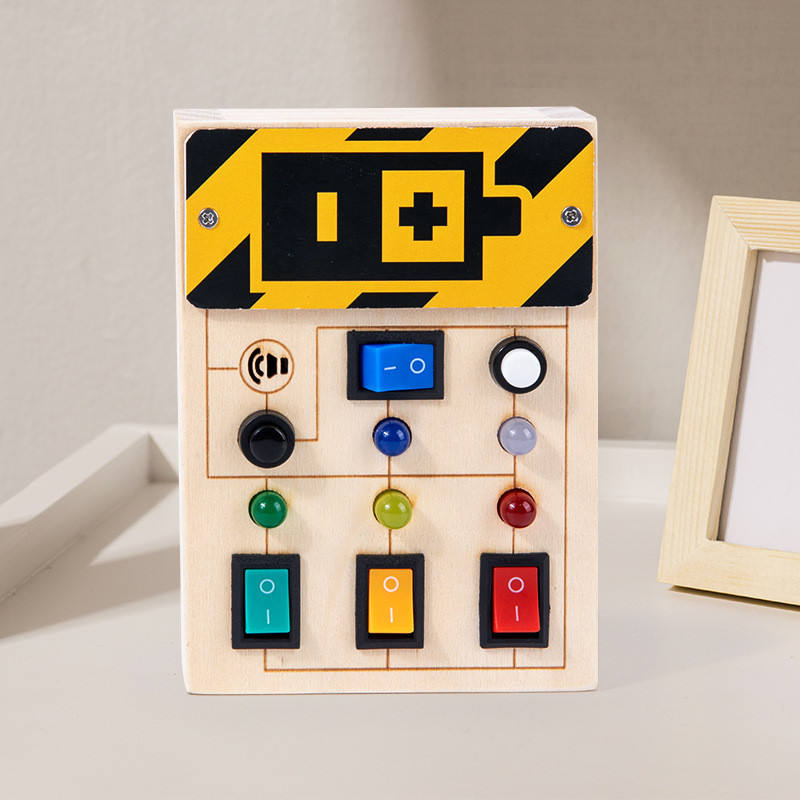 Educational Learning Activity Science Toy Kids Eco-friendly Wooden Portable Travel Led Light Switch Fidget Busy Board