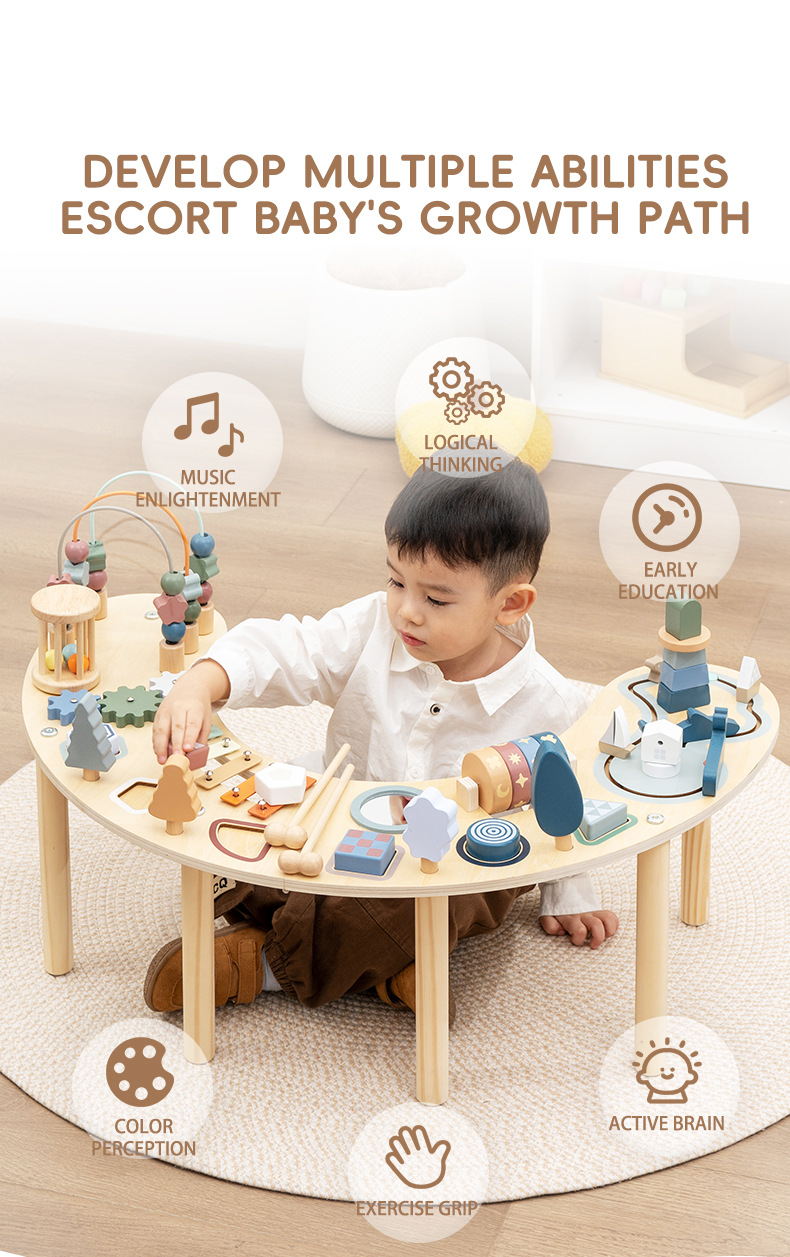Hot Sale Montessori Multi-Functional Wooden Sensory Play Table With Xylophone And Activity Toys For Kids And Toddlers