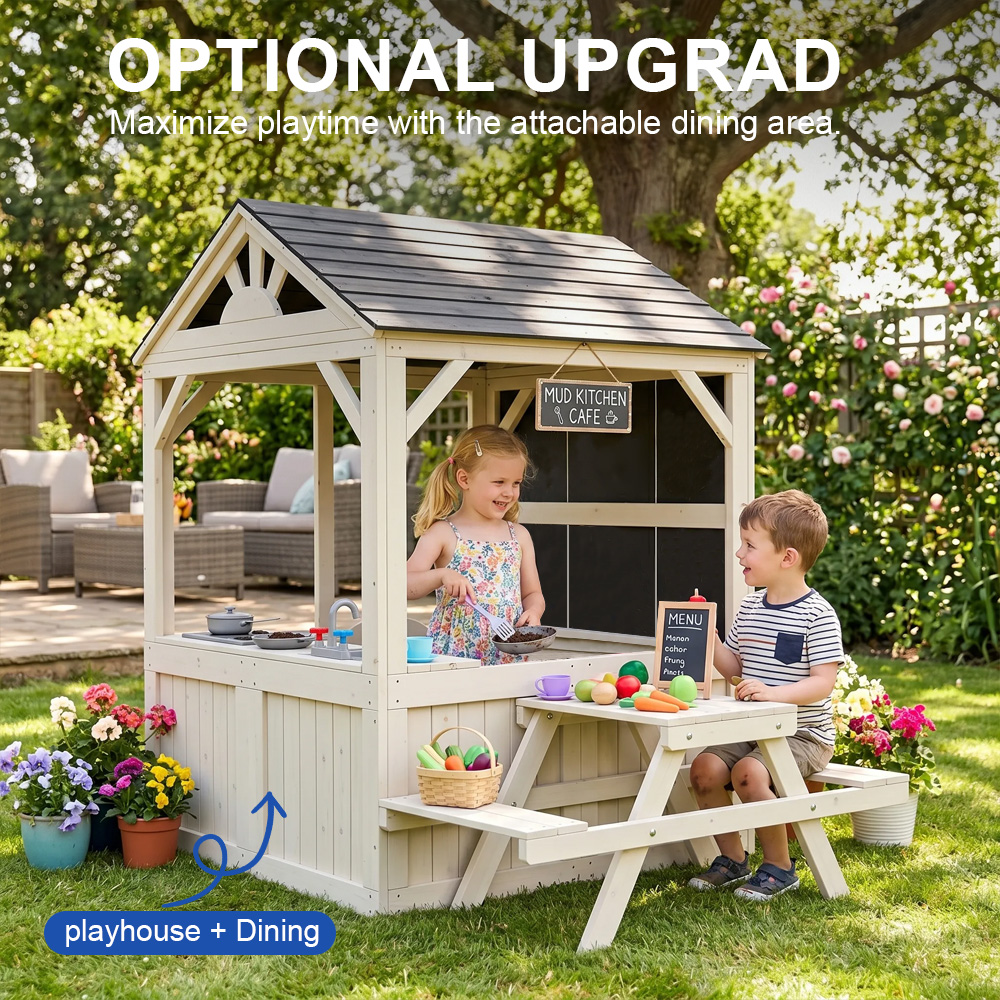 Garden Buildings Furniture Kids Playhouse Playground Role Outdoor Picnic Tables Web Swing Set Wood Wooden Play House Kitchen Toy