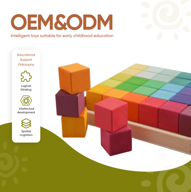 Mosaic Wood Rainbow Building Blocks Square Basswood Dip-Dyed Open-Based Construction Toys Kids' Educational Early Learning Tool