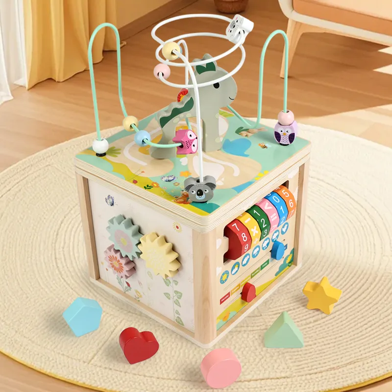 Wooden Activity Cube Bead Maze Toy for Toddlers Fine Motor Skills Development