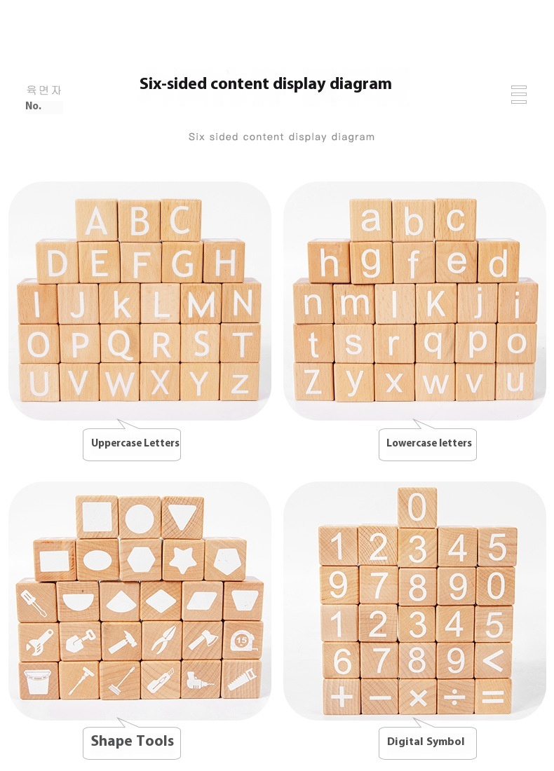 Large ABC Letter Number Building Blocks Eco-Friendly Beech Wood Infants' Cognitive Early Education Enlightenment Toy Square Icon