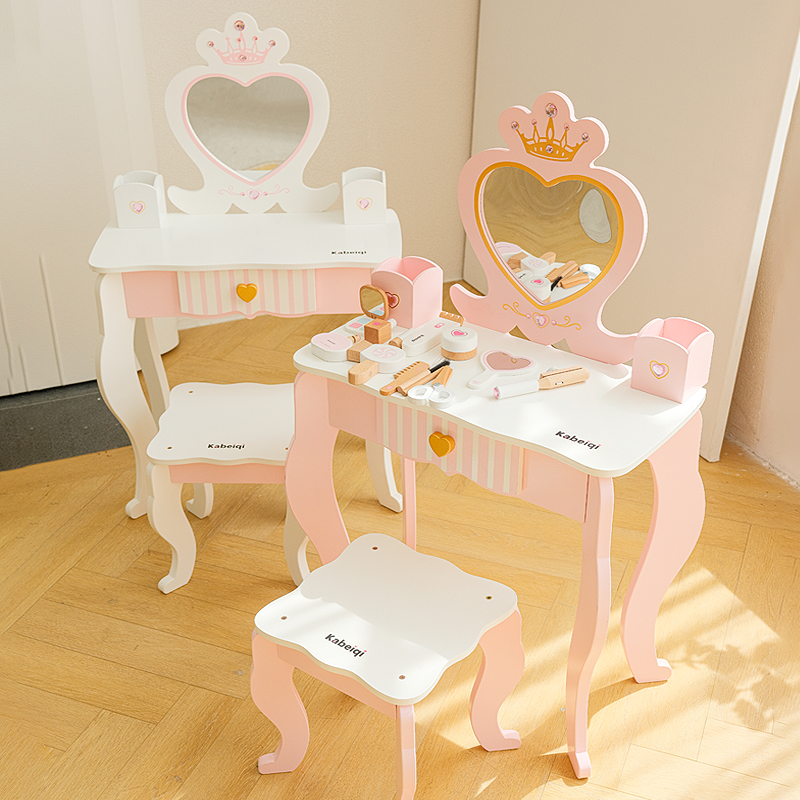 European Style Wooden Dressing Table Unisex House Role Playing Simulation Kitchen &amp; Food Toys Set