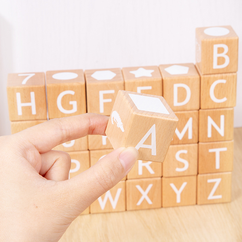 Large ABC Letter Number Building Blocks Eco-Friendly Beech Wood Infants' Cognitive Early Education Enlightenment Toy Square Icon
