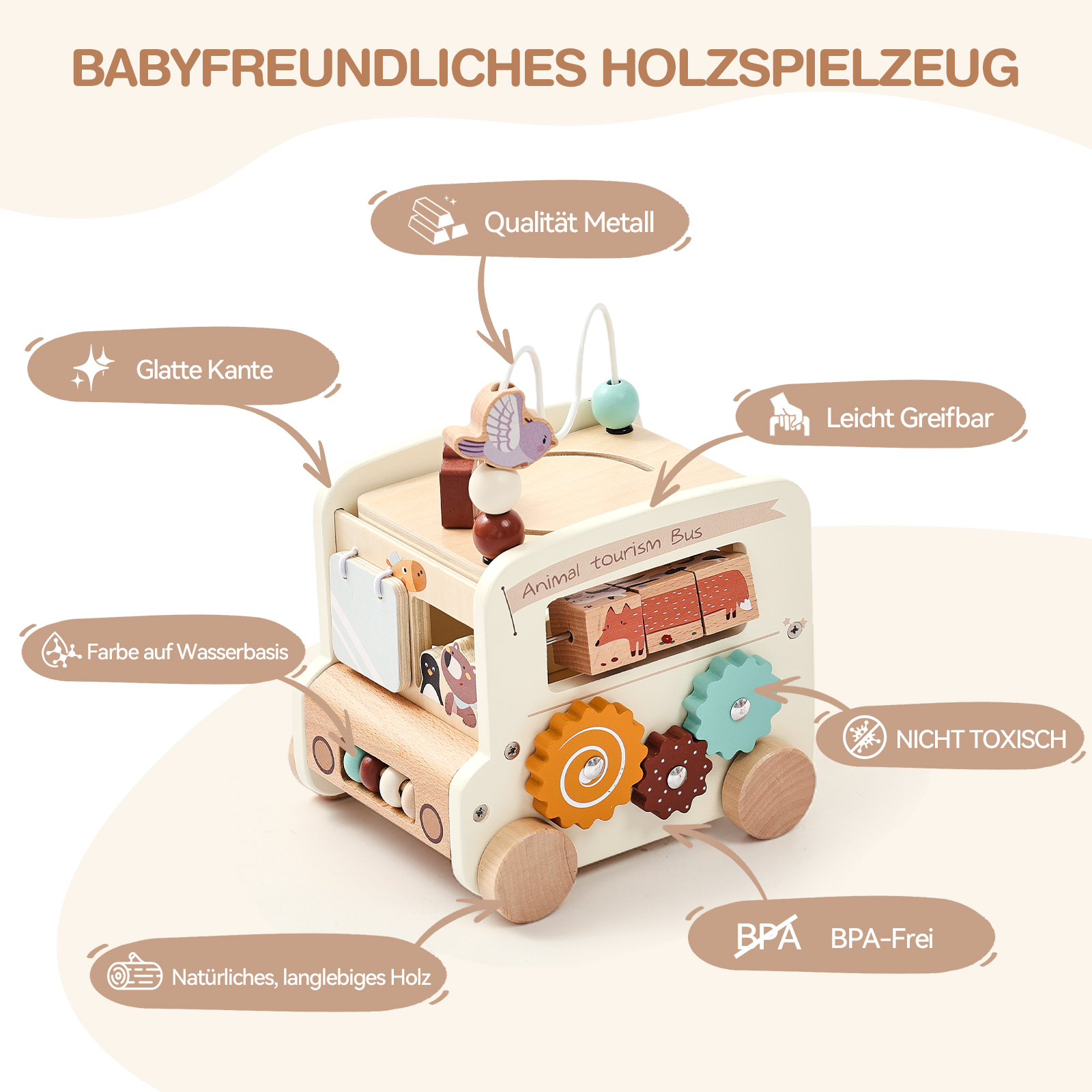 Eco-friendly Wooden Montessori Wooden Educational Toys for Kids Multi Functional Baby Intelligence Developing Bus Toys 0-6 Years