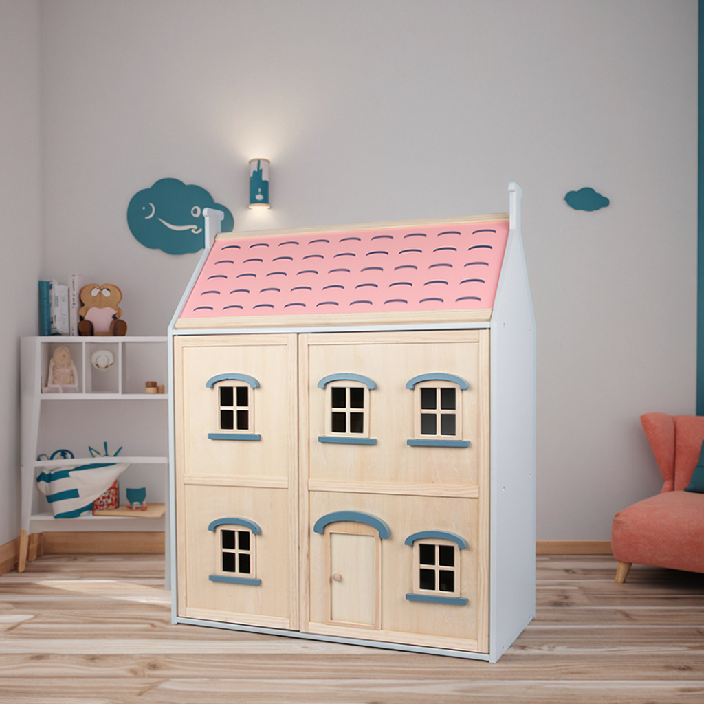 Luxury 4 Rooms Pretend Play Children Educational Toys Wooden Castle Villa Doll House Playground Play Princess House Set Wood OEM
