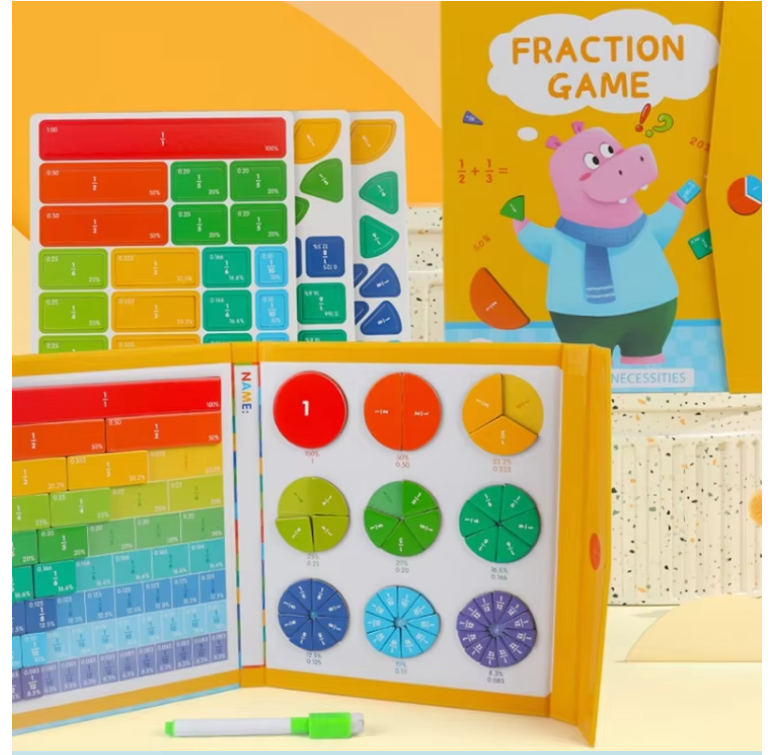 Wooden Fraction Puzzle Magnetic Book Kids Math Learning Toys