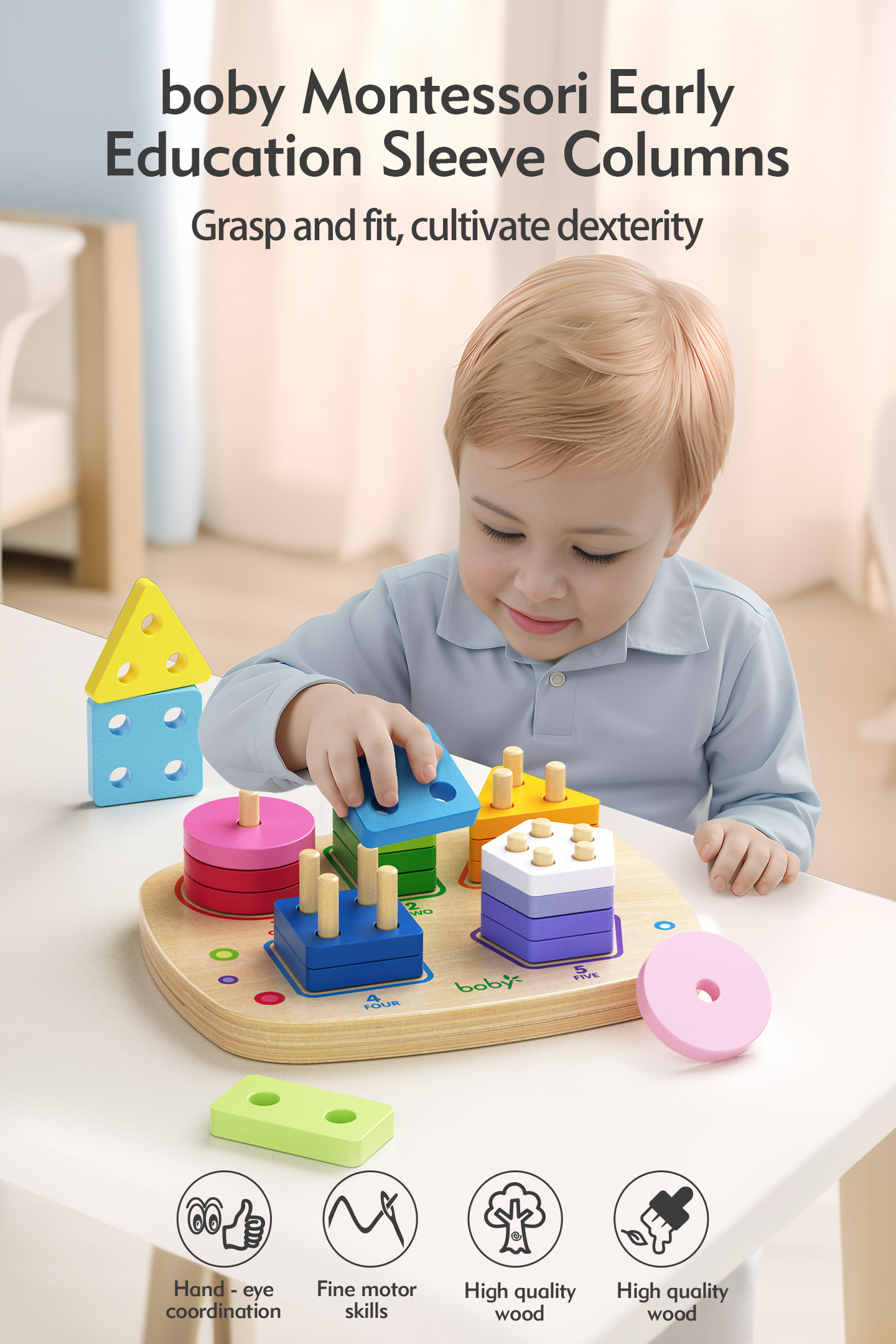 Montessori Wooden Sensory Toys for Kids 1-2 Years Educational Gear Shape Sorting Stacker