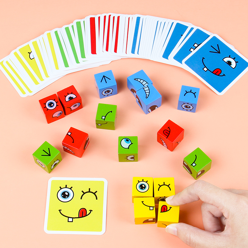 Montessori Wooden Kids Games Children's Face Changing Cube Pairing Puzzle Education Table Parent-child Battle Game Toy for Girls