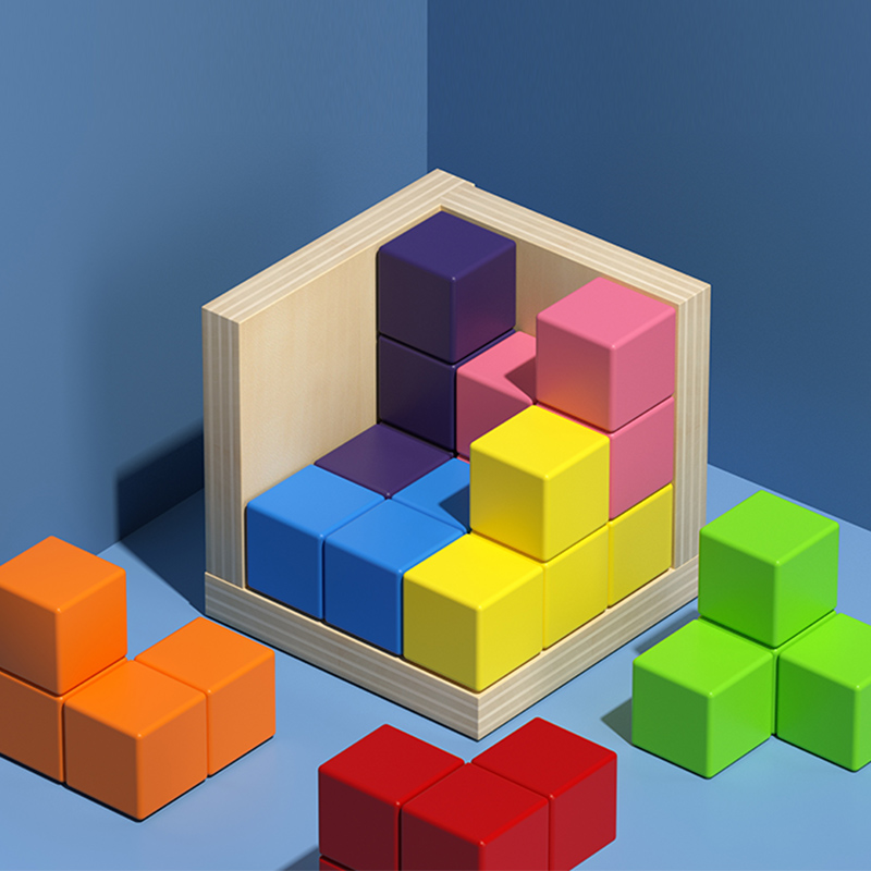 Montessori Children's 3D Spatial Thinking Building Blocks - 3D Cubes for Construction and Puzzle Play (Wooden Toy)