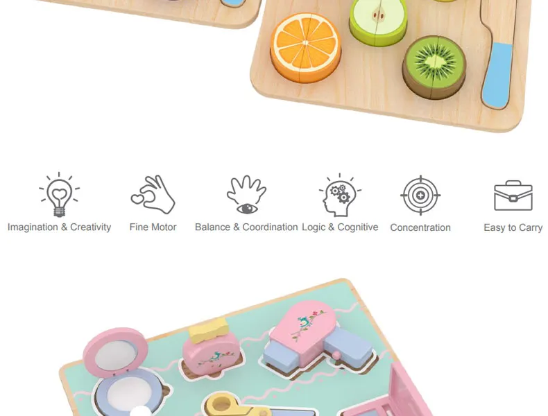 Wooden Toddler Role Play Puzzle Board, Montessori Educational Learning Toy