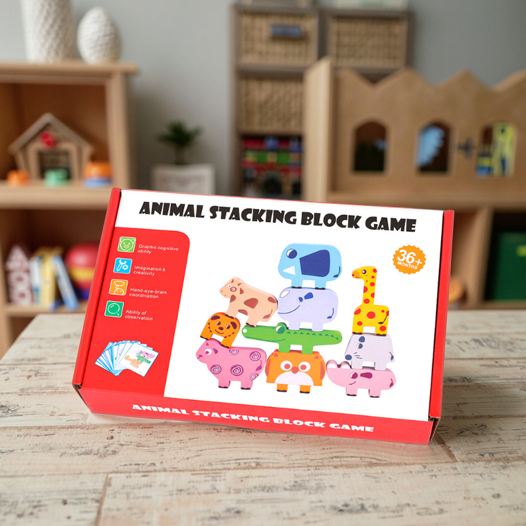 Cross-Border CPC Animal Stacking Wooden High Building Blocks Early Educational Toys for Children Balance Stacking Board Game