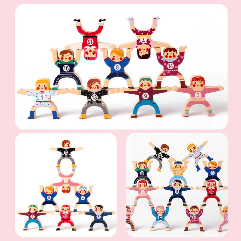 DIY Wooden Educational Early Learning Children's Interactive Funny Balance Stacking Block Toys for Ages 2-14+ Unisex