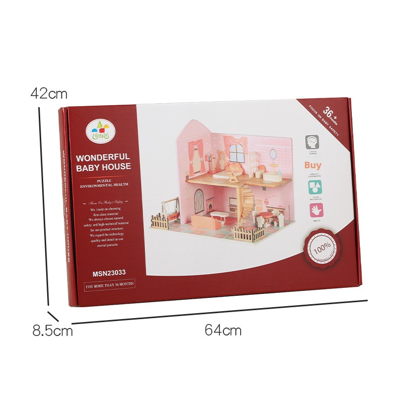Childrens Wooden Bedroom Furniture Baby Role-Play Tabletop Simulated Princess for Villa Playset Toy for 0-24 Months