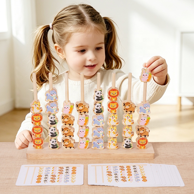 StarQmi Wooden Colorful Animal Beads Counting Rack Early Education Color Matching Toy Eco-friendly Non-toxic Math Toy Unisex 2-4