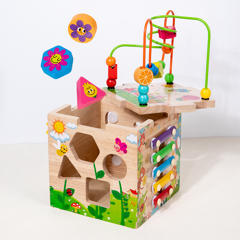 Wholesale Kids Educational Circles Bead Islamic Wooden Activity Cube Baby Islamic Toys