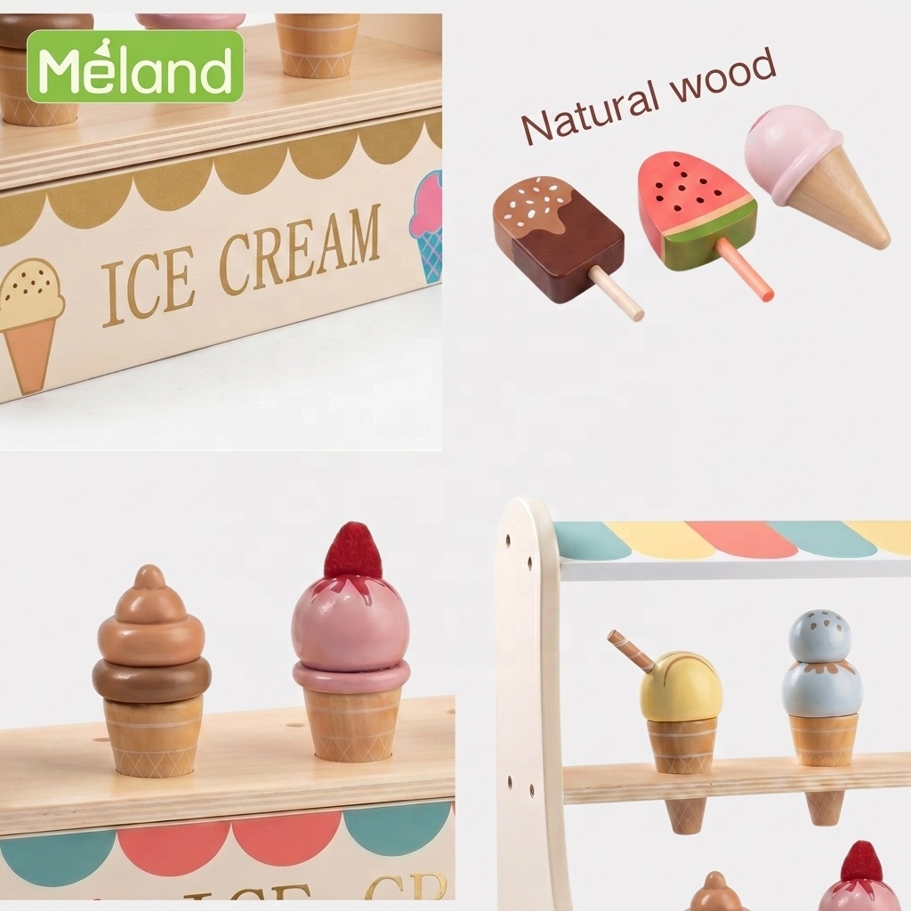 Wooden Ice Cream Shop Set Educational Role Play Pretend Play Toy Custom Logo for Kids