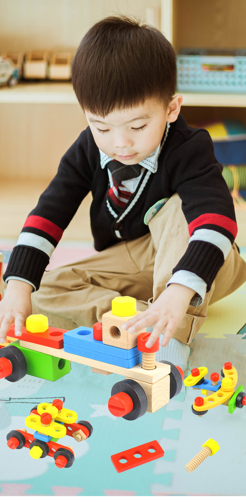 69pcs Wooden Toddler Tool Set detail 1