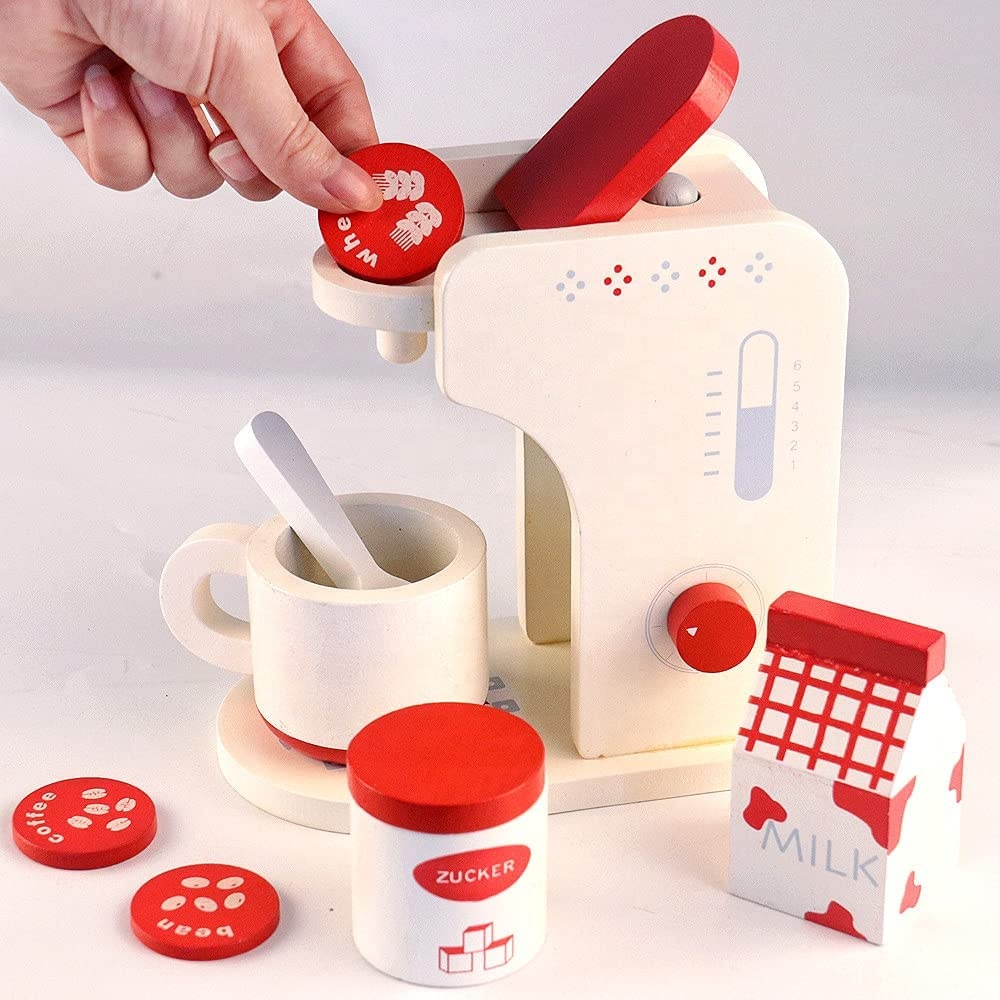 Children's Pretend Play Wooden Coffee Machine Toy Set for Kitchen Accessories &amp; Games Premium Quality Promotional Toy