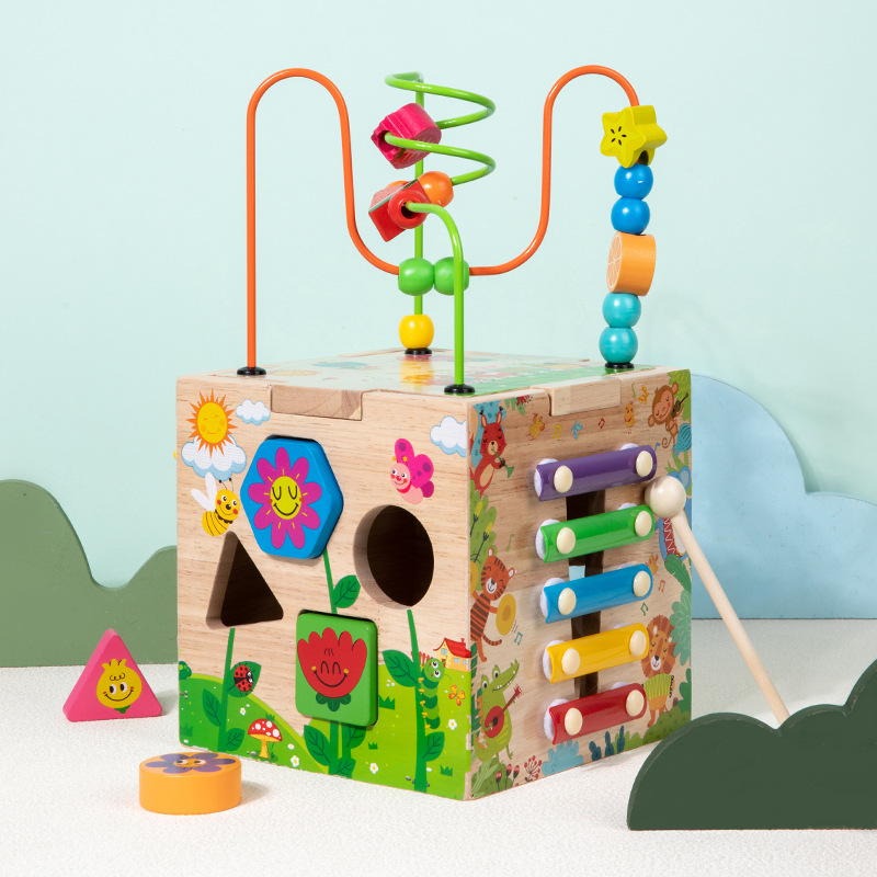 Wholesale Kids Educational Circles Bead Islamic Wooden Activity Cube Baby Islamic Toys